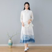 起念2021中国风连衣裙植物染中式改良旗袍长裙禅意茶人服女