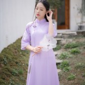 起念夏季新款禅意女装超仙显瘦旗袍改良版 中式雪纺中国风连衣裙