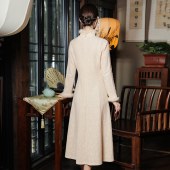 起念2021秋冬新款中式复古改良旗袍国风蕾丝拼接修身显瘦连 衣裙女