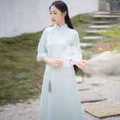 起念夏季新款禅意女装超仙显瘦旗袍改良版 中式雪纺中国风连衣裙