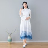 起念2021中国风连衣裙植物染中式改良旗袍长裙禅意茶人服女